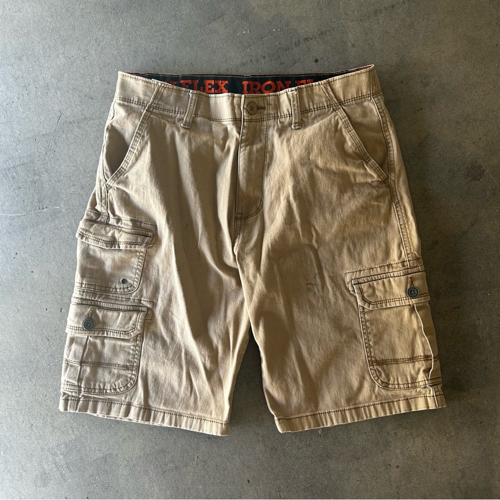 Tan Cargo Shorts with Utility Pockets and Relaxed Fit
